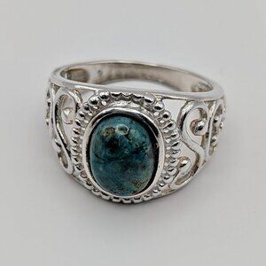 Filigree Turquoise Ring - Ornate Sterling Ring - Turquoise Ring